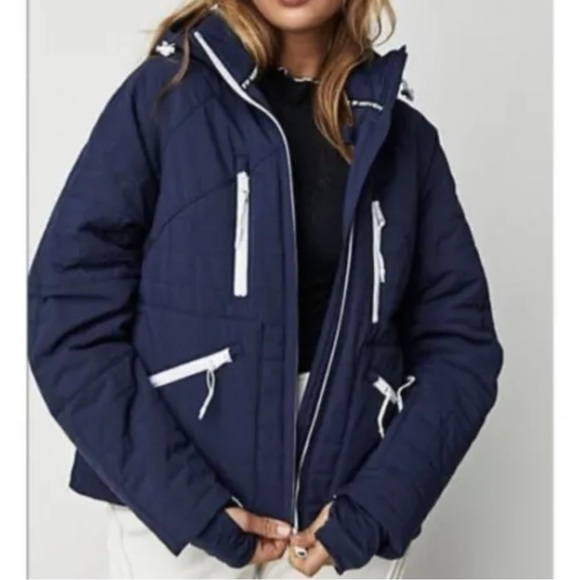 Free People Movement Quilted Ski Sm Blue Hooded Waterproof Primaloft Insulated - Picture 8 of 9